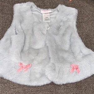 Little Lass Gray Faux Fur Vest with Pink Accents